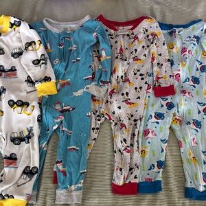 Set of 4 toddler 18 month pajamas, Mickey truck boat Baby Shark